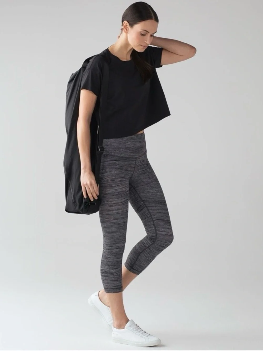 Lululemon Bit Point Ice Grey Black Wunder Under Crop 21 Inch Leggings Size 6